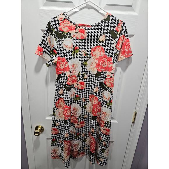 Lularoe Jessie Swing Dreas Houndstooth Floral Black White Orange Prach Size S - Picture 4 of 6